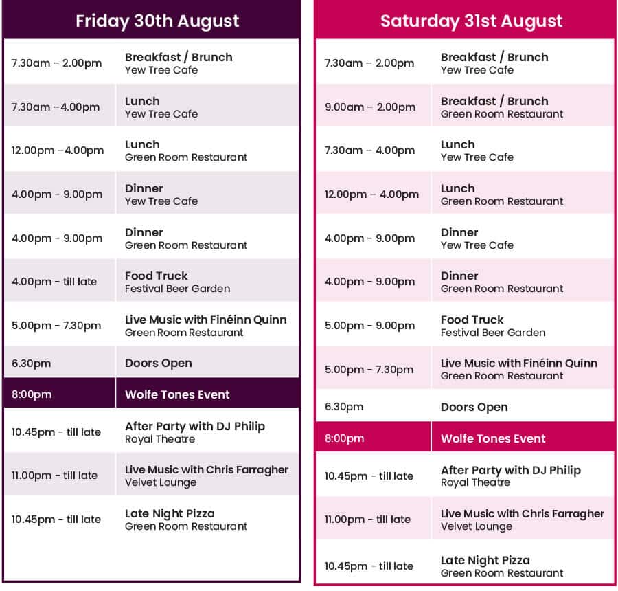 wolfe tones timetable of events